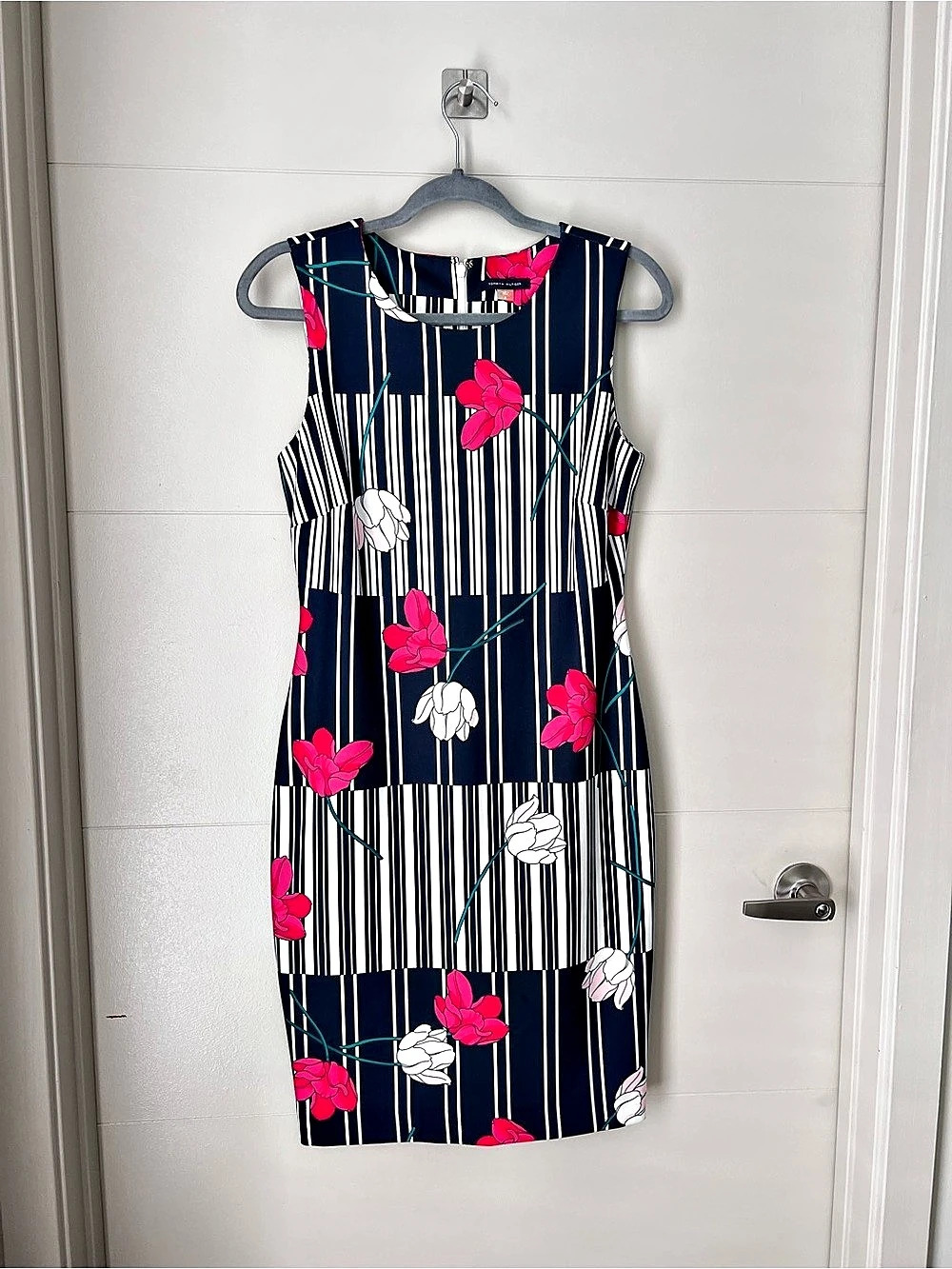 Tommy Hilfiger Striped Floral Mini Dress in Blue & Pink Size 8 NWT